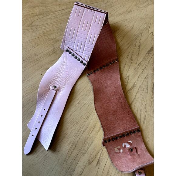 VTG Wide LEATHER ASYMETRICAL Belt Corset TYPE Studded 80s Glam Punk Rock L/XL 36 main image 8